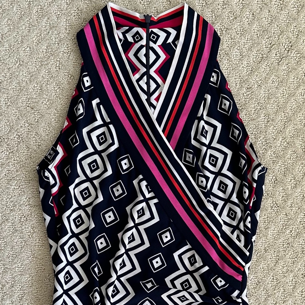 Joseph Ribkoff Abstract Print Sleeveless Sheath Dress Navy/Pink/White Size 4 - Picture 4 of 13